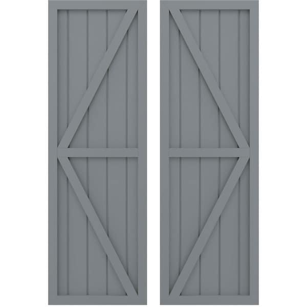 Ekena Millwork Americraft 5-Board Wood 2 Equal Panel Frmd Board-n-Batten Shutters w/Dbl Z-Bar, ARW102BF518X77CHH, PR ARW102BF518X77CHH - main